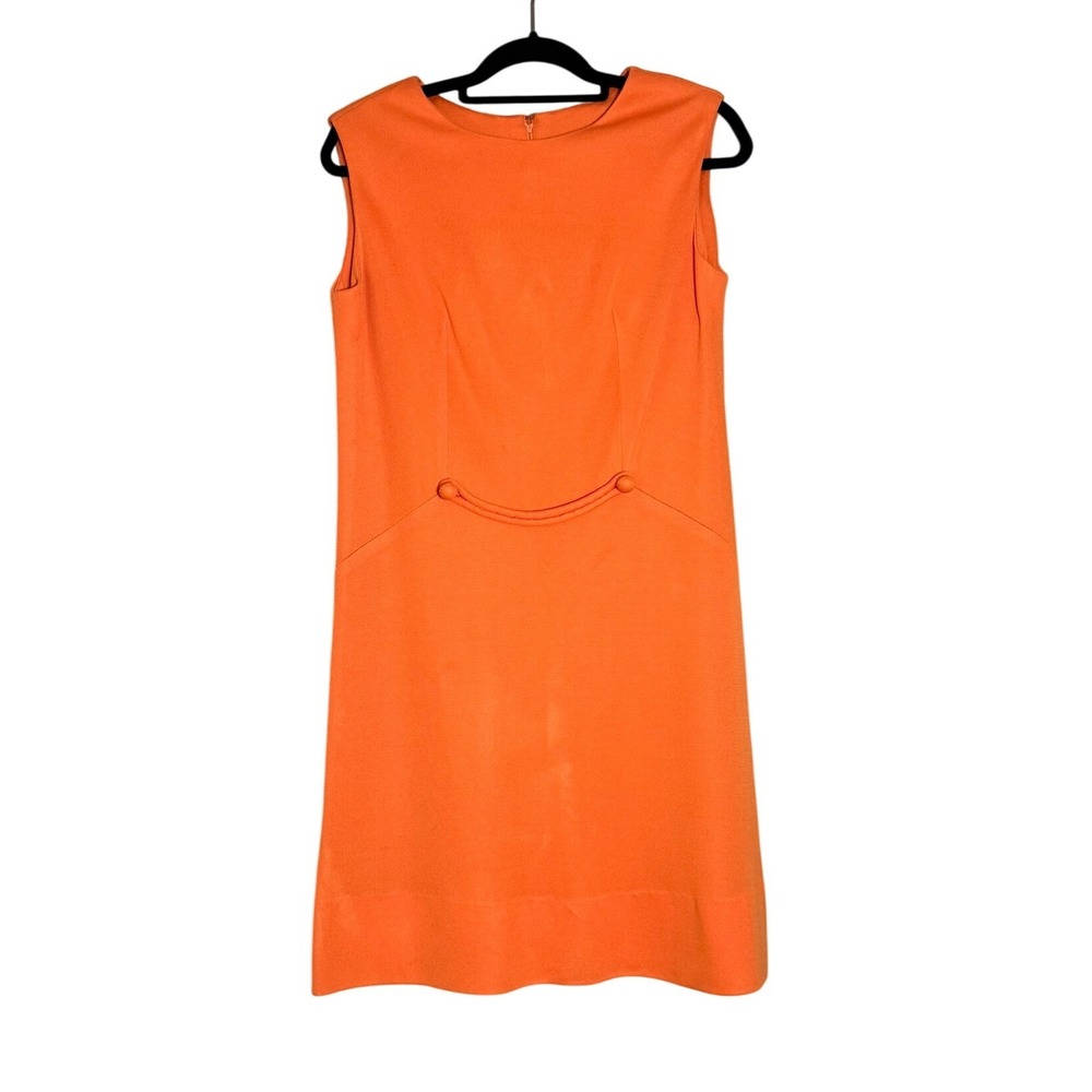 Vintage 60s Orange Shift Dress Sleeveless Mod Button Detail Mid Century Retro